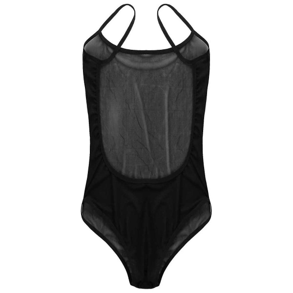 Naisten seksikäs alusvaatteet nallekissapuku läpinäkyvä läpinäkyvä mesh spagettihihnat Selkänojaton läpinäkyvä Bodycon Bodystocking Body Black One Size