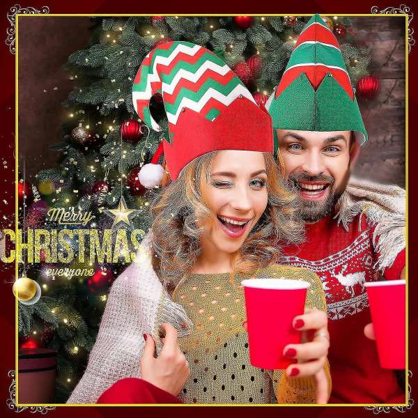 6-pak julealverfilthatte Grønne og røde julenissehue Elverklokkehat til julefest Kostumefavoritter