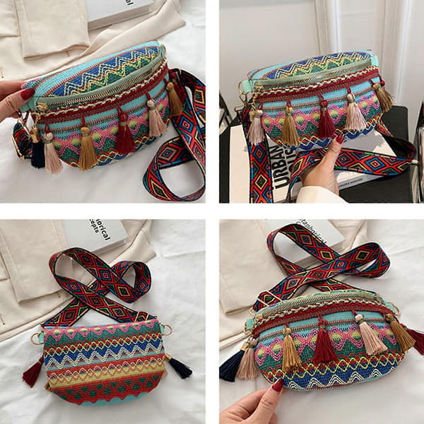Vävda Crossbody Väskor Dam Tofs Midjeväska Retro Läder Axelväskor Blue 1pc