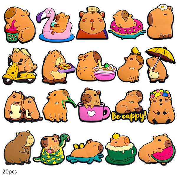 20 stk. Jibbitz Charms til Crocs Clog Capybara Søde Tegneserie Sko Dekoration Tilbehør