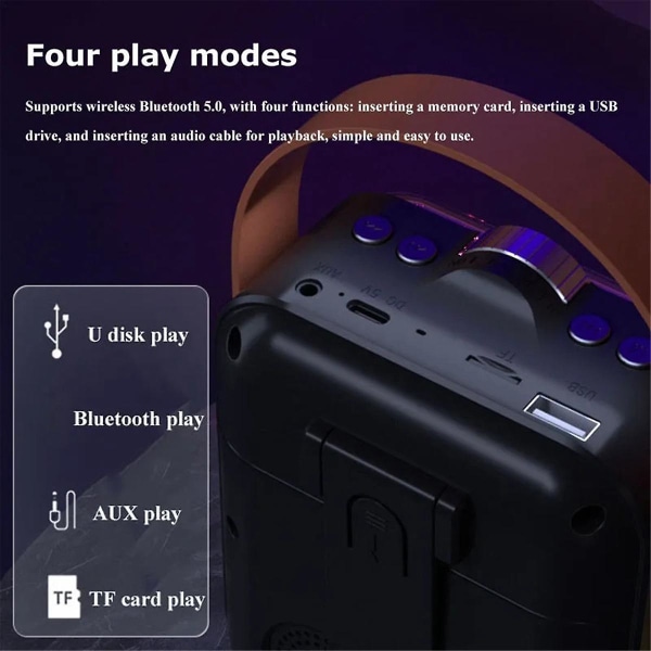 Ny Mecha Bluetooth-høyttaler Trådløs RGB TWS Stereomusikkspiller støtter TF-kort USB AUX subwoofer liten høyttaler Black