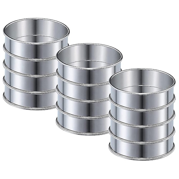 12 kpl 8 cm Kaksoisvalssattuja Tartlettirenkaita Ruostumatonta Terästä Pyöreitä Muffinsirenkaita Metallisia Crumpet-renkaita