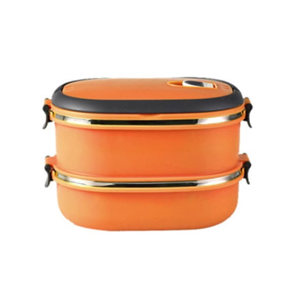 Bærbar rektangulær matboks i rustfritt stål, isolert matbeholder for utendørs campingpiknik Orange hoarseness Two layers