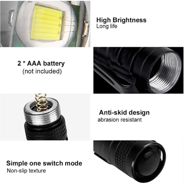 2 st LED-penna ficklampa 1200 lumen, hög lumen ultra ljus mini ficklampa ficklampa ficklampa med klämma