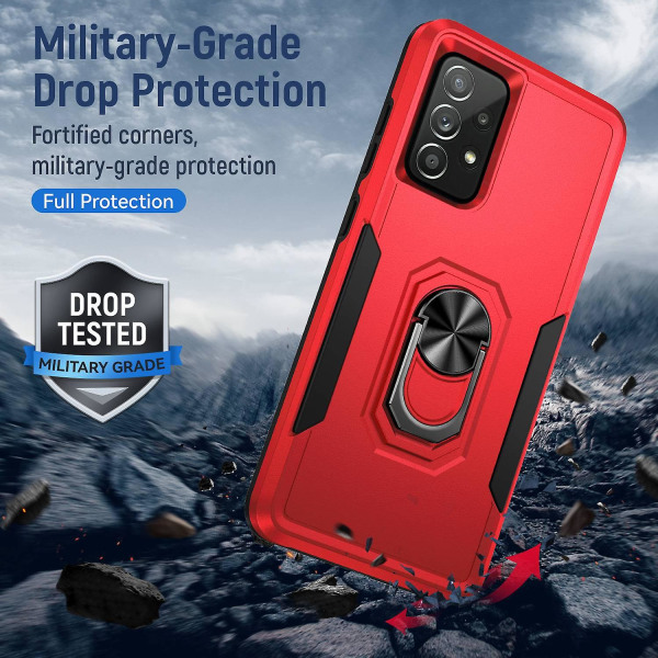 For Samsung Galaxy A52 4g/5g/a52s 5g Defender Series Velbeskyttet Pc + Tpu Telefon Cover Roterende Ring Kickstand Mobiltelefon Etui Red Black