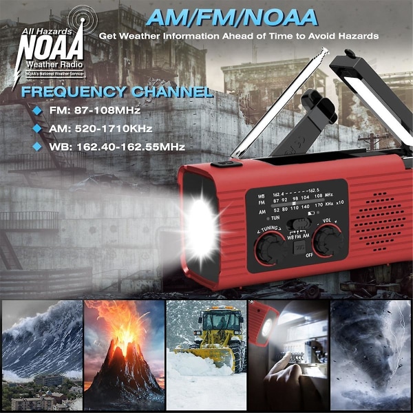 Hätäsääradio, 2000 MAh säähälytysradio aurinkolataus, käsikampi ja USB , AM/FM-radio Gray
