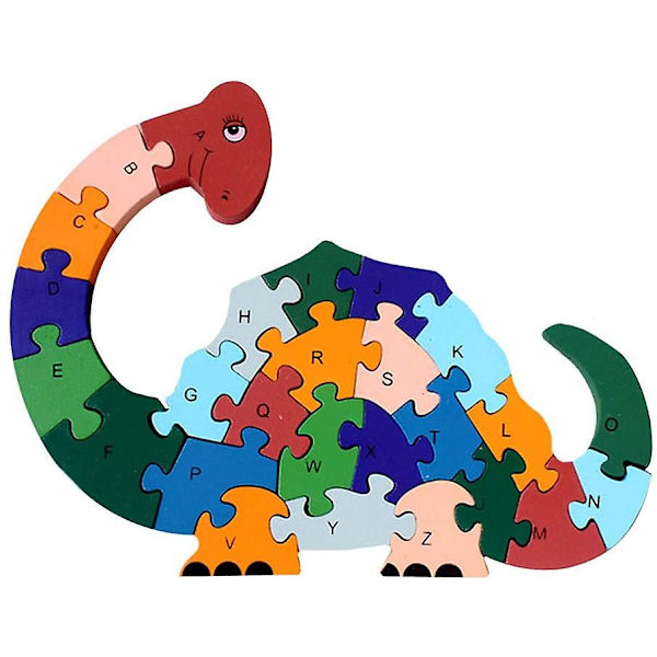 Barn Trä Dinosaurie Form Pussel Alfabet Abc Och Nummer 123 Kognitiva Pussel Block Förskola Tidig Leaning Leksaker