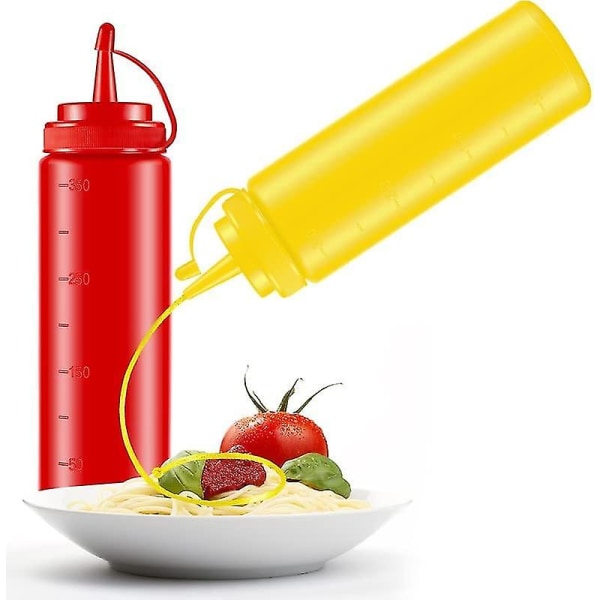 2 stk. falske senneps- og ketchupflasker i plastik - legetøj til sjov med krydderidispenser (q)