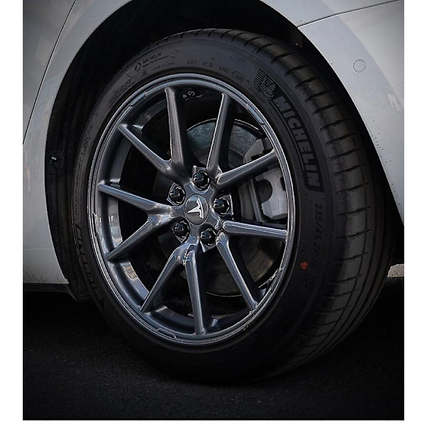 Tesla Model 3 Y S X Hjulkapselsæt Centerkapsel Nav Møtrikdæksel Sort Rød Hvid Grå Med 4 Centerkapsler 20 Møtrikdæksler Grey Silver Bright