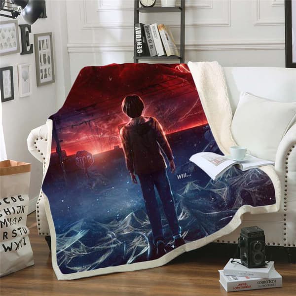 Stranger Things 3D-printet ullteppe, flanell, 70*100 4