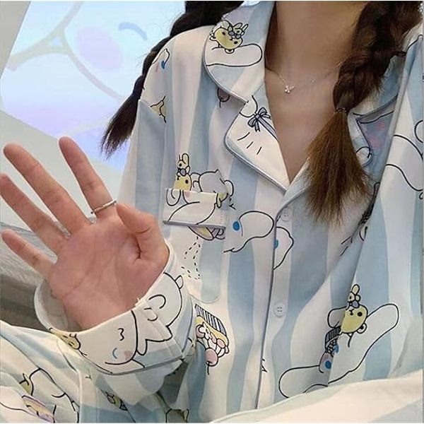 Kawaii Pyjamas Söta Cartoon Student Sovsal Hemkläder Flickvän Present Striped Cinnamoroll XXL