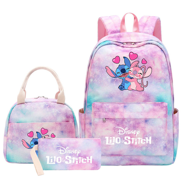 Stitch Ryggsekk for Studenter Tenåringer 3-delt Lunsjpose Fargerik Reisesekk B