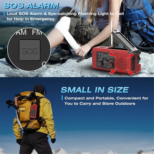 Hätäsääradio, 2000 MAh säähälytysradio aurinkolataus, käsikampi ja USB , AM/FM-radio Gray