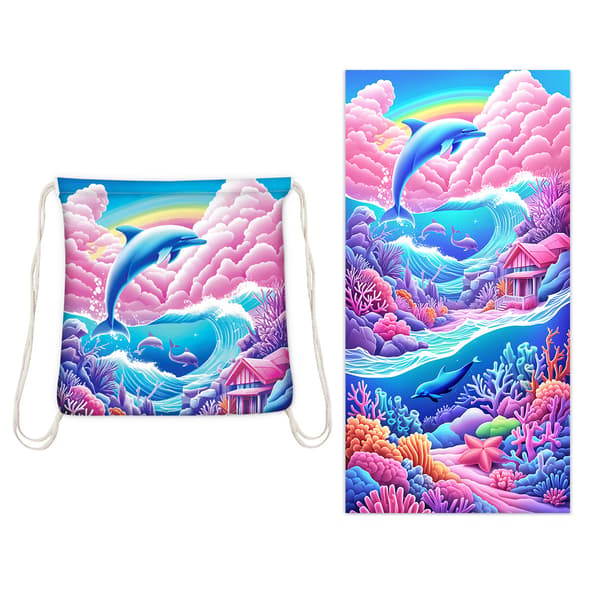 New Beach Towel Backpack with Storage Function, 140 x 70 cm 2-in-1 Foldable Printed Bath Towel YTB-001-12