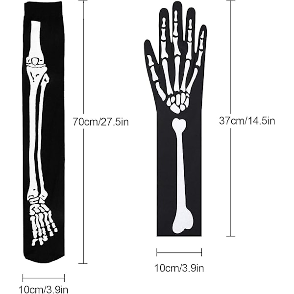 2 paria Halloween-käsineitä pitkät käsivarsisukat Luurankohanskat sukat Halloween-asu lapsille ja aikuisille