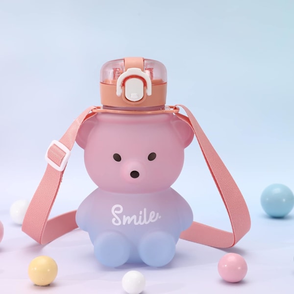 Kawaii-vesipullo oljella, karhun juomapullo 800 ml vuototiivis vesikupin pullot olkahihnalla teini-ikäisille lapsille tytöille matkalle kouluun toimistoon