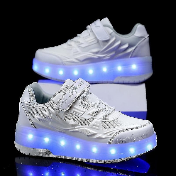 Børnesneakers Sko med dobbelthjul LED-lys Q7-yky White 31