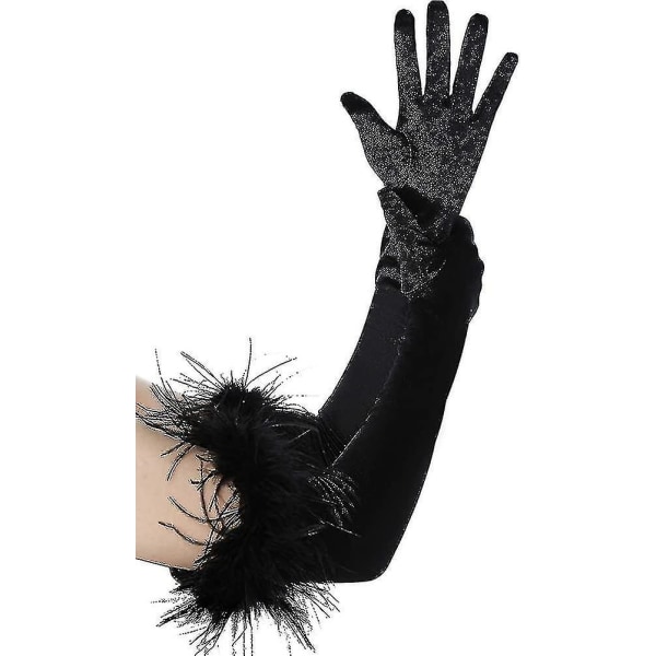 Lange operahandsker satin fjerhandsker 1920'er stil brude fancy dress Gloves_fs