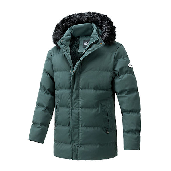 Vinterjakke til mænd 2024 - Lang, med hætte, varm, vindtæt, tyk fleece, parka, pelskrave, klassisk, afslappet Verde XL