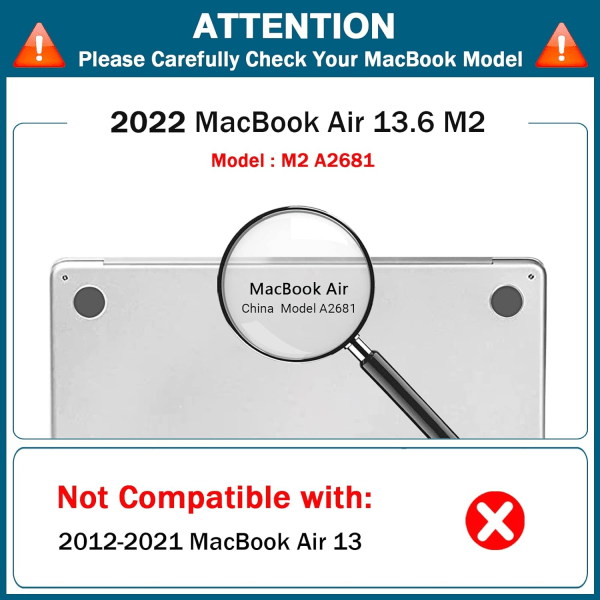 Deksel til ny MacBook Air M2 2022 (A2681), slankt plastbeskyttelsesdeksel