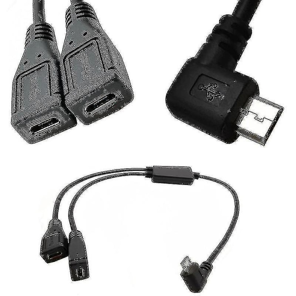 Splitter Micro USB -kaapeli, 5-nastainen uros ja 2 naaras Y-jakokaapelin laturi Right turn