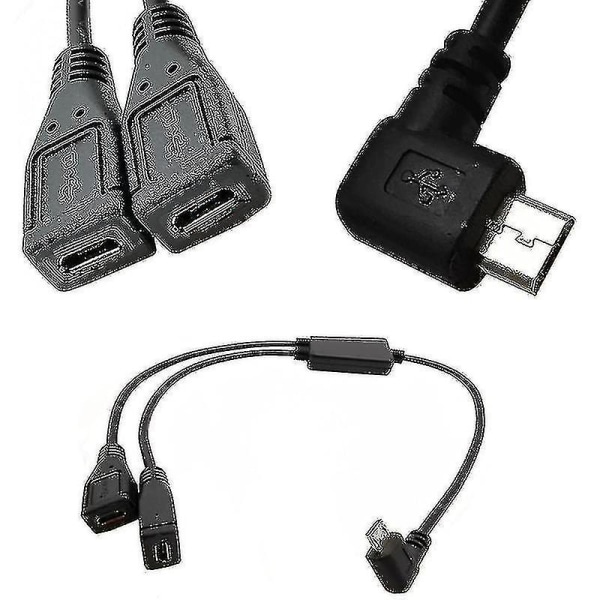 Splitter Micro Usb-kabel, 5-bens han til 2-huns Y-splitterkabel-oplader Right turn