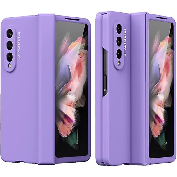 Galaxy Z Fold 3 Case, Hinge Heavy Duty Protection Hard Pc Cover With Screen Protector, Full Protection (purple)