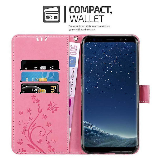 S8 Cover Case - Med blommönster och stativfunktion och kortplats FLORAL ROSA Galaxy S8