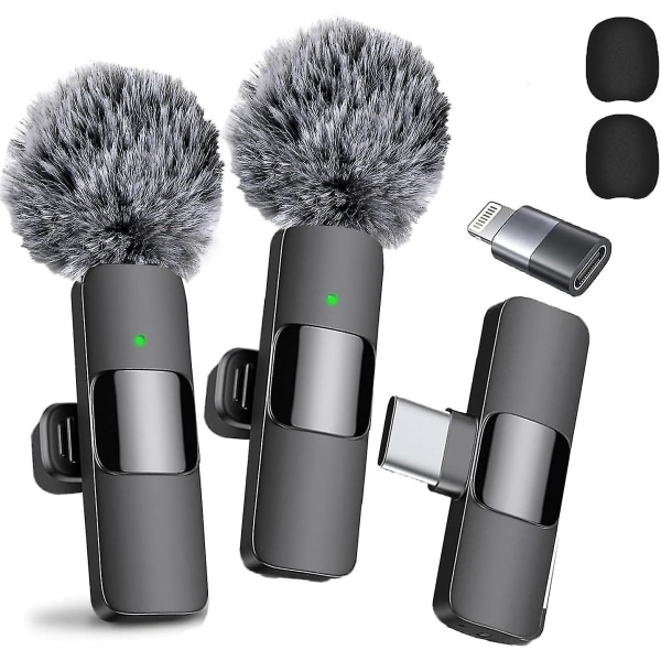 2024 Professional Wireless Lavalier Microphone 2 Pack Noise Cancelling Crystal Clear Recording Med Usb-c Til Iphone 15 Pro Max, Ipad, Android, Live St