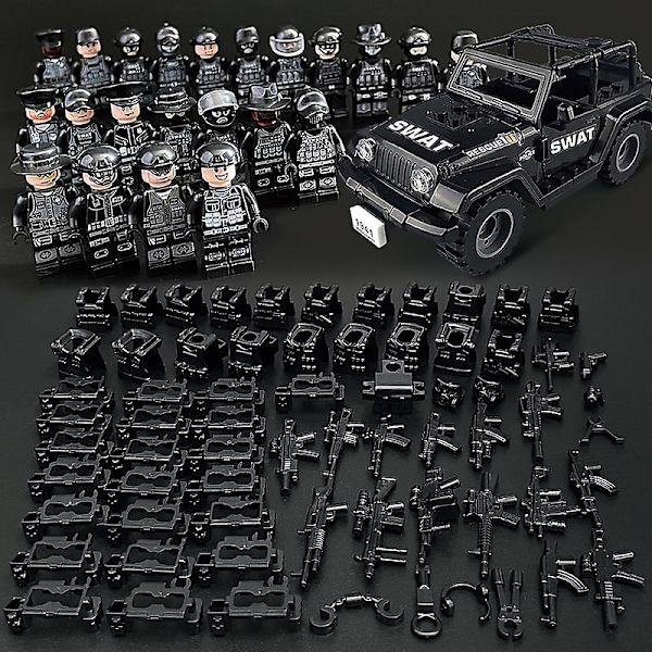 Sotilassarjan koottu konna, 36 minihahmoa ja jeeppi 22 Swat with Jeep 1 Pair