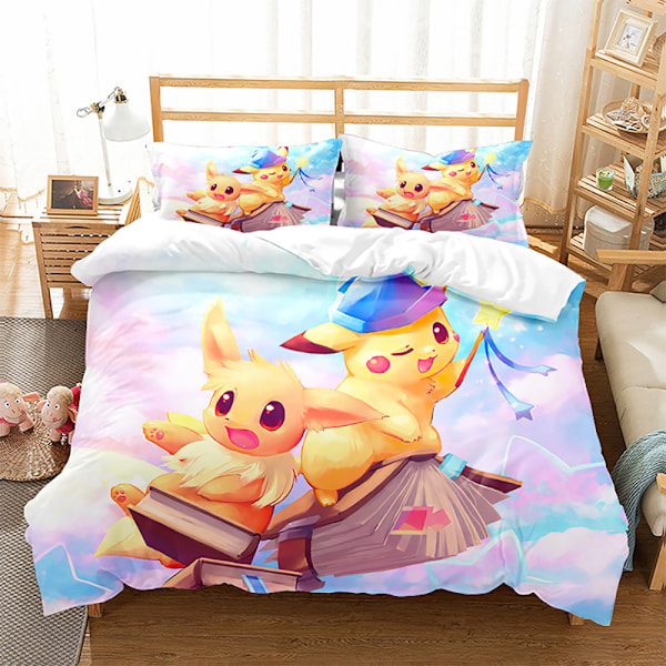 3D digitaltryckt påslakan örngott sängkläder tecknad Pikachu tredelat set hemtextil fyrdelat set 8