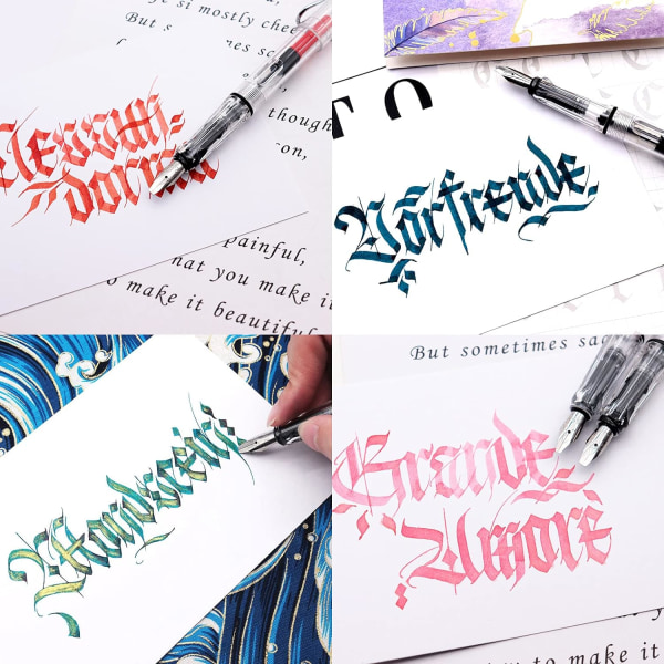 Kalligrafikonst, parallella pennor, set genomskinlig spets, 6 olika spetsstorlekar för ritning och skrivning Signatur transparent