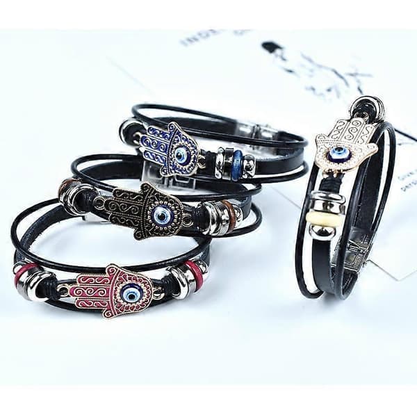 Mode Palm Devil's Eye Ægte Læder Armbånd Til Kvinder Mænd Smykker Tilbehør Gave