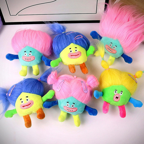 Färgglad tecknad docka rolig stekt hår DIY frisyr ful & söt docka hänge mjuk stoppad flerfärgad docka plysch nyckelring berlocker ryggsäck Pink L