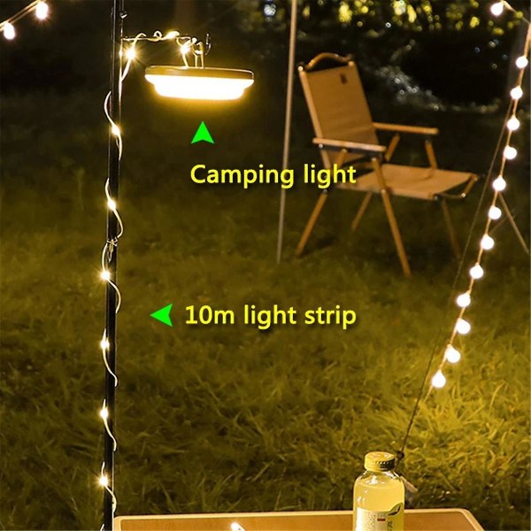 LED Camping Lamp Strip Atmosfære 10M Lengde IPX4 Vanntett resirkulerbar lys Beltelampe for teltrom,A As Shown