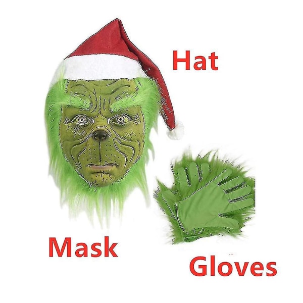Grønn Grinch Maske Santa Grinch Cosplay Maske Med Hansker Julekostyme Cosplay Rekvisitter Only Gloves