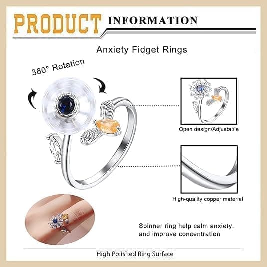 Stressring 6-pak – Justerbar Angstring & Fidget Ring til Kvinder Sølv 32oz
