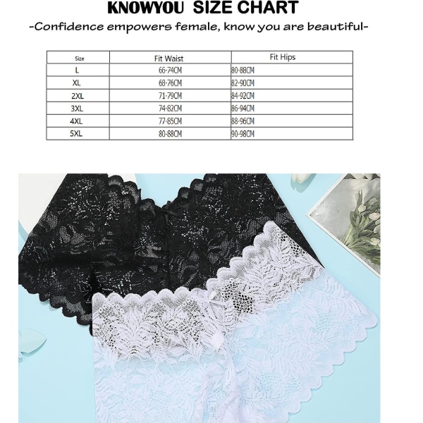 5-pack damunderkläder för kvinnor, sexiga V-midja shorts underkläder för kvinnor, spets högt midja cheeky trosor 5Pcs 2XL