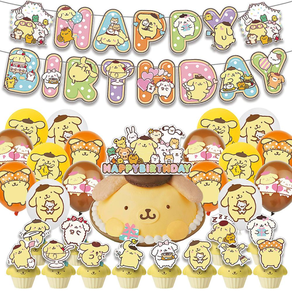 Pom Purin-tema födelsedagsfesttillbehör inklusive banderollballonger Tårta Cupcake Toppers Set