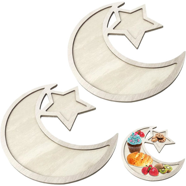 Ramadan træbakke måne stjerneform borddekoration køkkenplade frugtsnack madservering Eid Mubarak til mad frugtsnack dessert