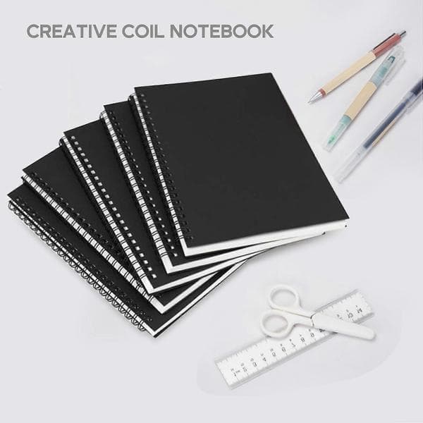 5 stk. A5 Sort Spiral Notesbog Blank Ulinjeret 50 Ark 100 Uforede Sider Black