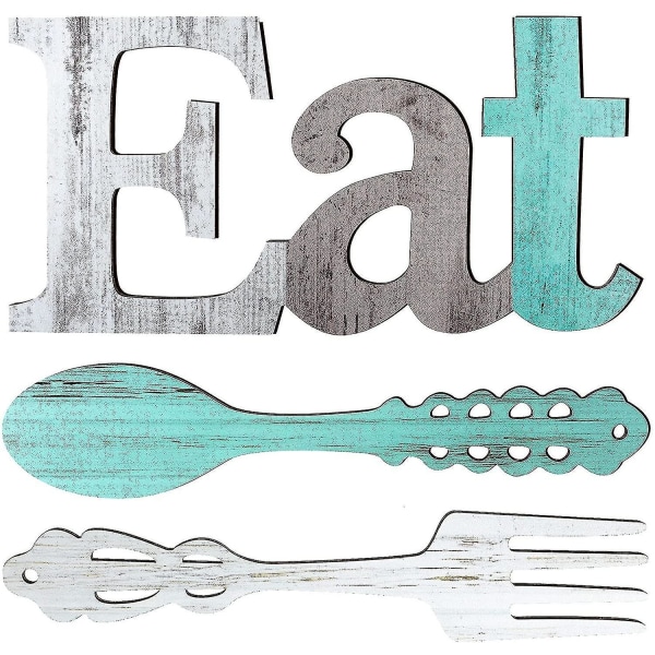 Set av ätskylt, gaffel och sked väggdekor, söta ätbokstäver för kök och hem