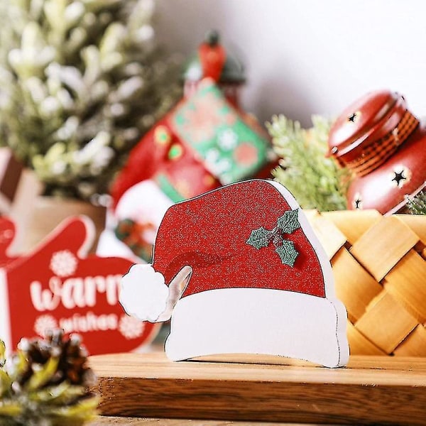Julelags brettdekor Farmhouse Hat Og Hansker Skilt Bordplate Ornament(rød)(3stk) Bd