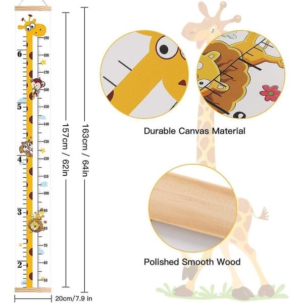 Outivity Baby Höjd Tillväxtdiagram Vägghängande mätlinjal för barn, avtagbar canvas och trä vägglinjal för väggdekoration i sovrummet