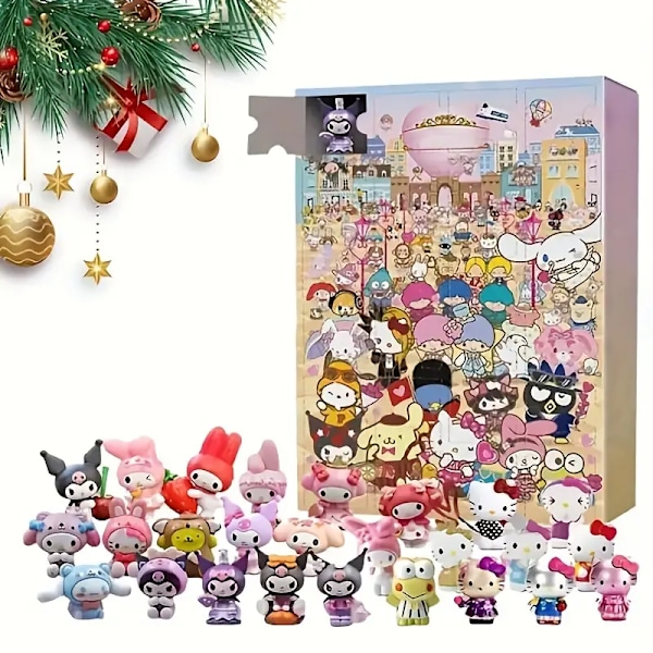 Sanrio Figur-Adventskalender med 24 søte samlefigurer, egnet for jul, Halloween, Thanksgiving, påske Sanrio