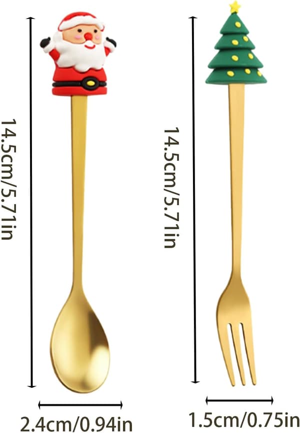 4 stk. juleske og gaffel sæt, juleservice, rustfrit stål bestik til desserter og kaffe festlig feriedesign sæt