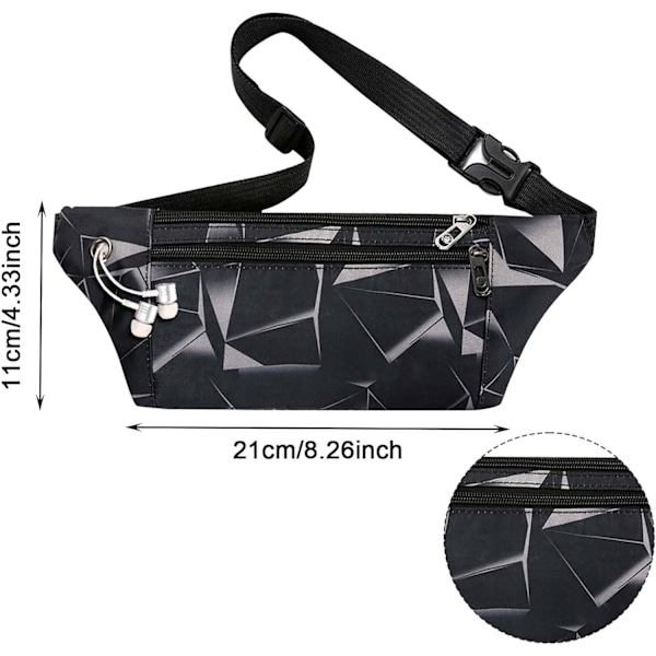 Stor vandtæt mavetaske Bumbags til mænd kvinder damer sort Fanny Pack til rejsefestival Gå sport løb udendørs fitness træning