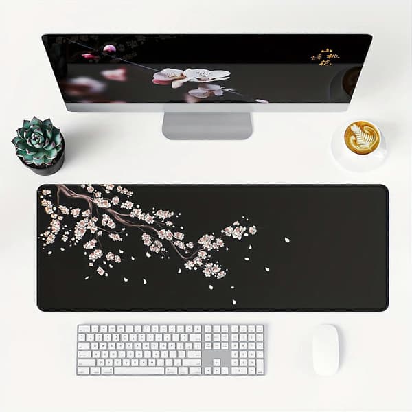Stor musematte, Forlenget gamingmusematte, Skrivebordsmusematte, Sakura musematte, Sklisikker gummibase Vaskbar musematte for arbeid, gaming og kontor 23.6*11.8inch(60*30cm)