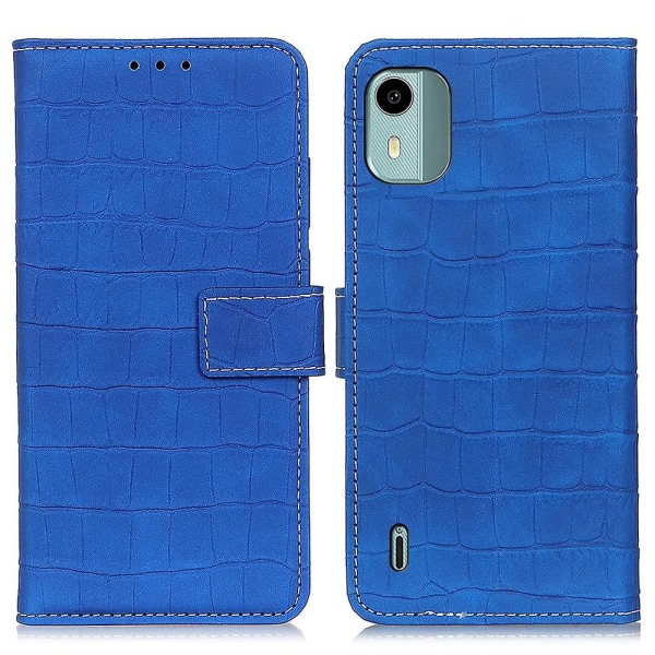 För Nokia C12 4G/C12 Pro/C12 Plus Reptåligt PU-läder case Stativ Flip Phone Cover Blue