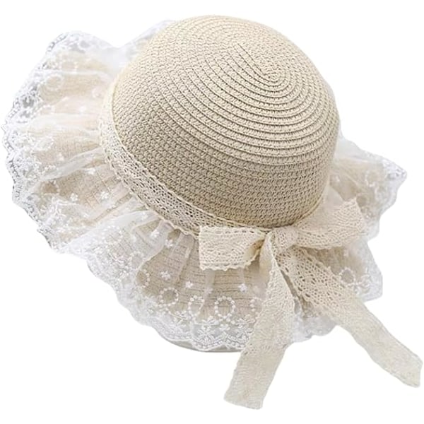 Baby Girls Straw Sun Hat Fancy Lace Bowknot Princess Beach Hat Toddlers Wide Brim Floppy UV Protection Travel Holiday Cap for 2-6 Years